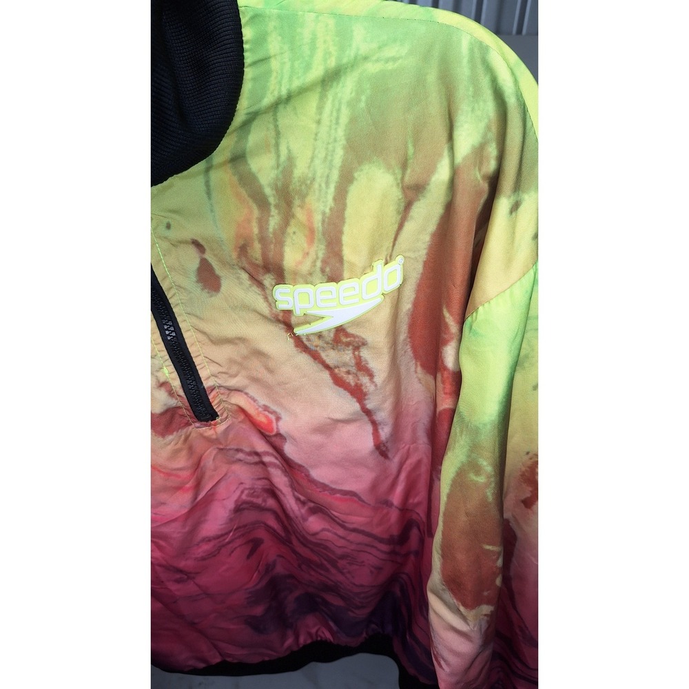 Speedo x Forever 21 Reversible Windbreaker Neon Green Marble Swirl Jacket Small - Picture 14 of 14
